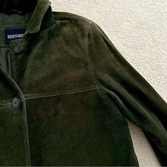 Vintage Y2K Sz Small Women's Olive Green Suede Leather Jacket Button Up Bernardo - Picture 2 of 12